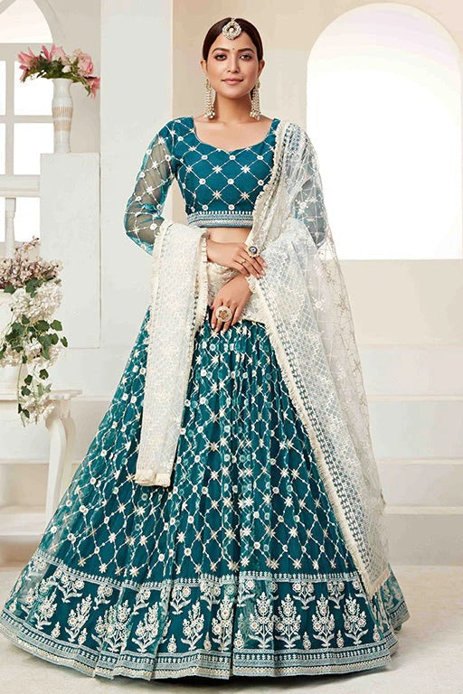 Teal Green Net Designer Lehenga Choli NCLC12410156