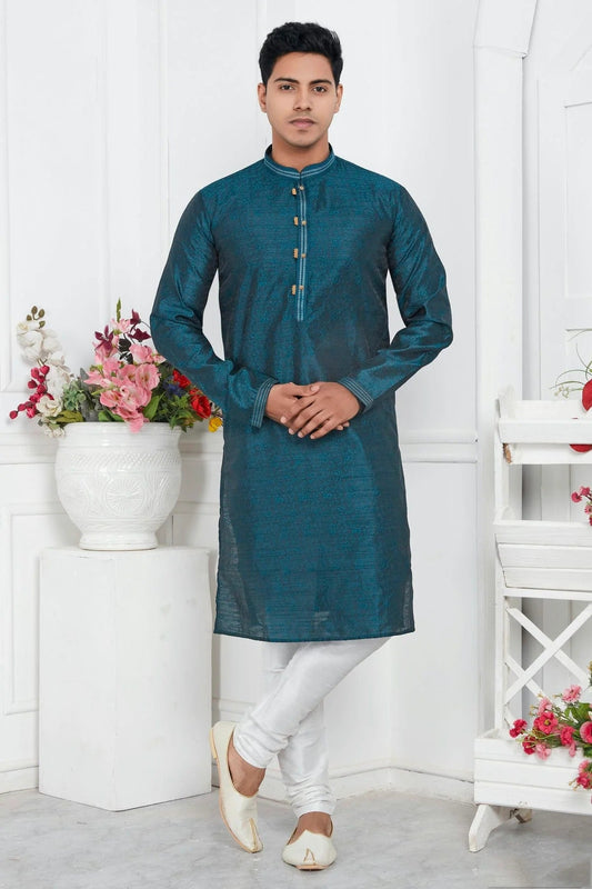 Teal Jacquard Silk Brocade Kurta Pajama NCKP12310161
