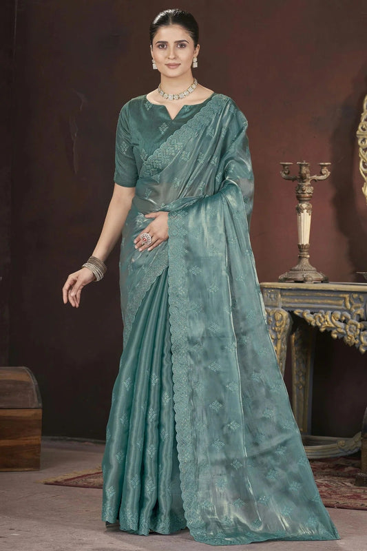 Teal Jimmy Choo Designer Saree NCSD11111208