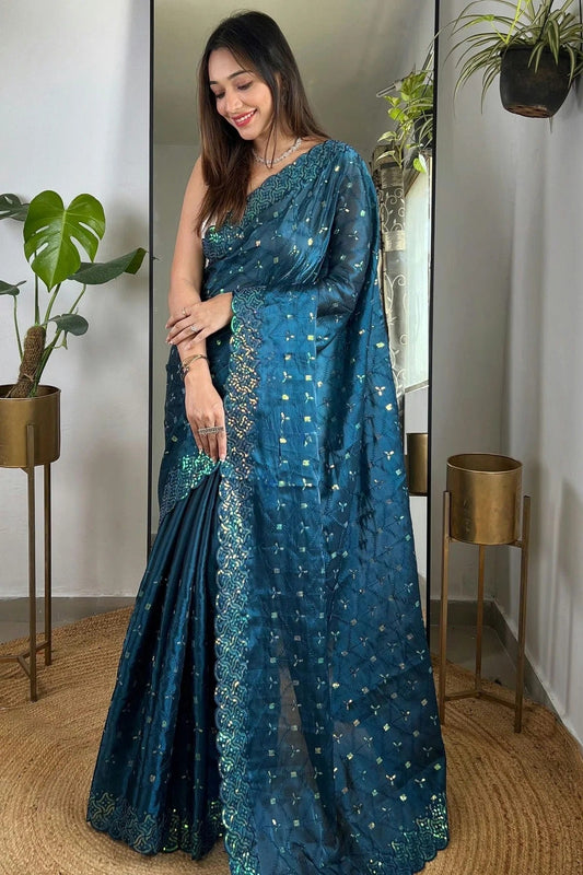Teal Jimmy Choo Designer Saree NCSD11111772