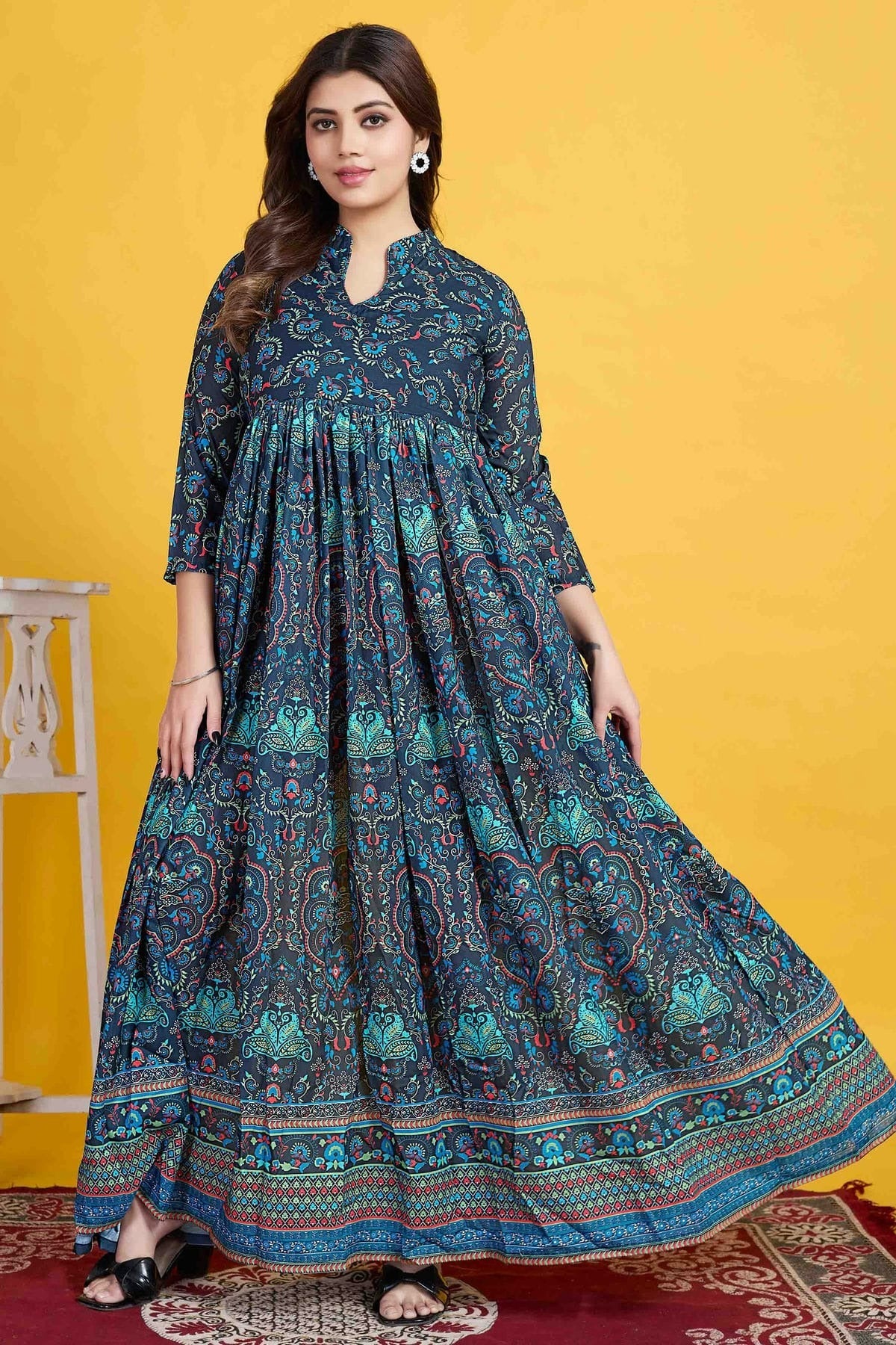 Teal Muslin Stitched Anarkali Suit NCSS11410189