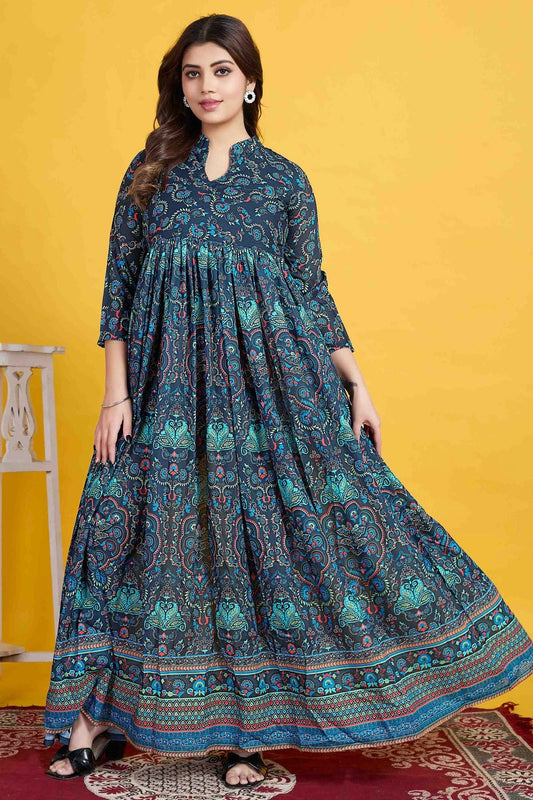 Teal Muslin Stitched Anarkali Suit NCSS11410189