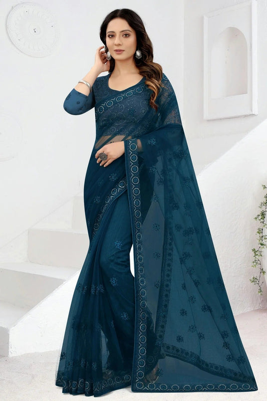 Teal Net Designer Saree NCLC11210375