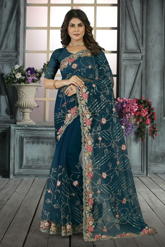 Teal Net Designer Saree NCLC11210419