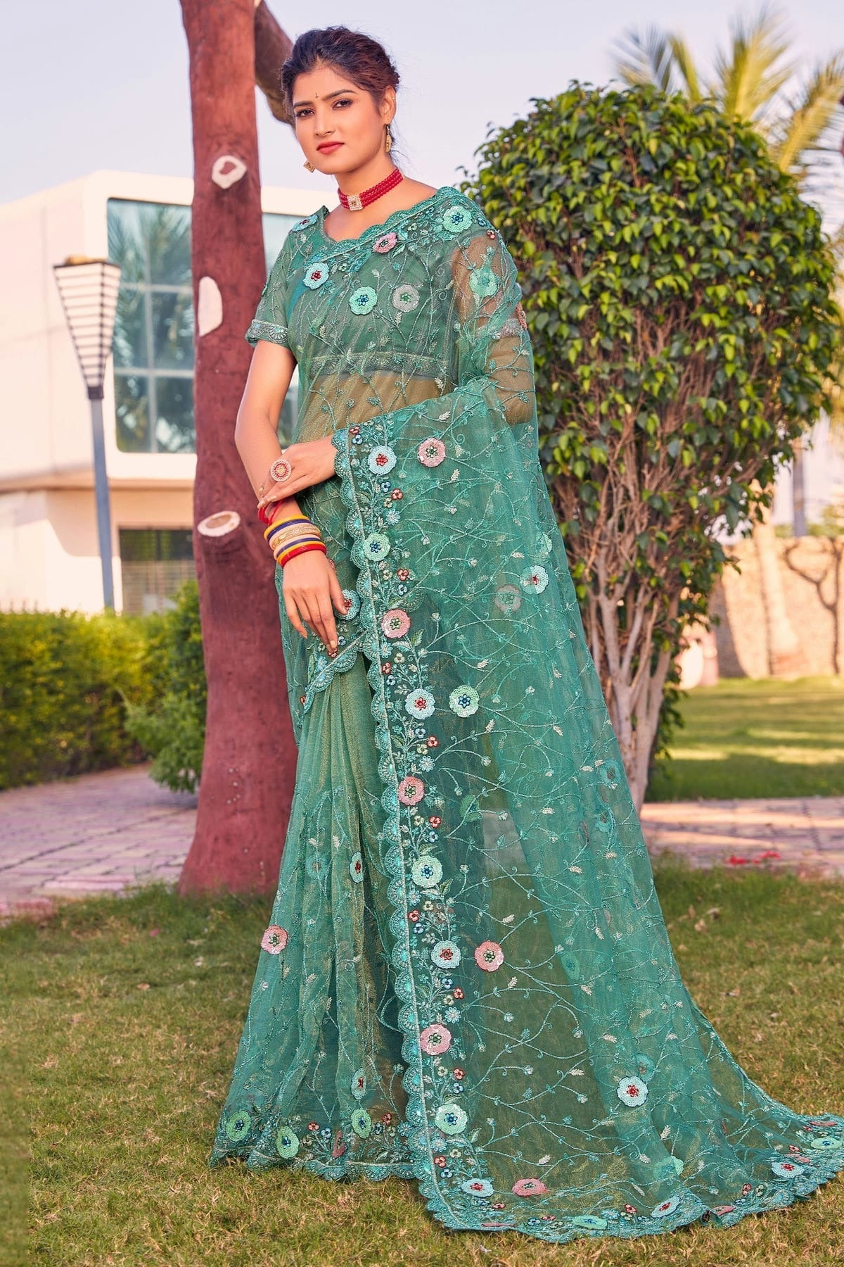 Teal Net Designer Saree NCLC11210452
