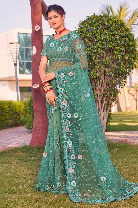 Teal Net Designer Saree NCLC11210452