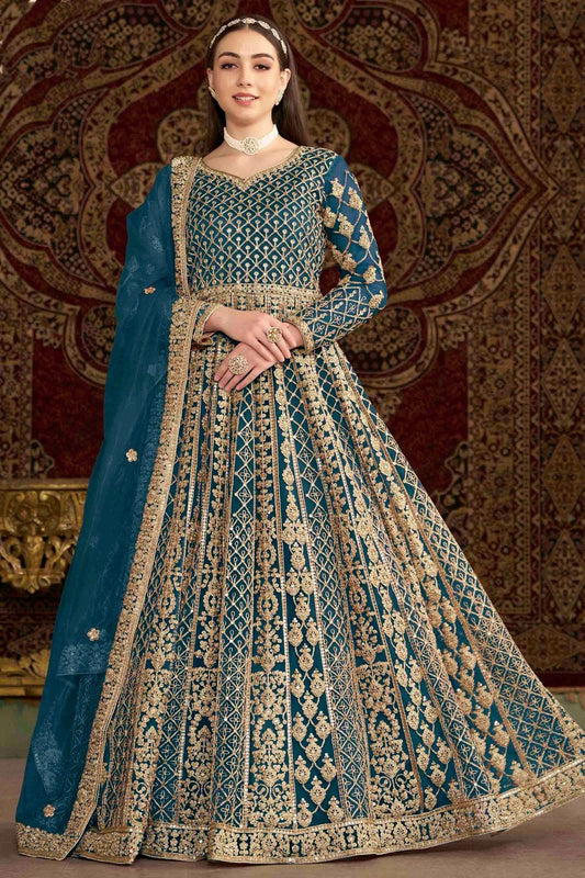 Teal Net Semi Stitched Anarkali Suit NCSM10510135