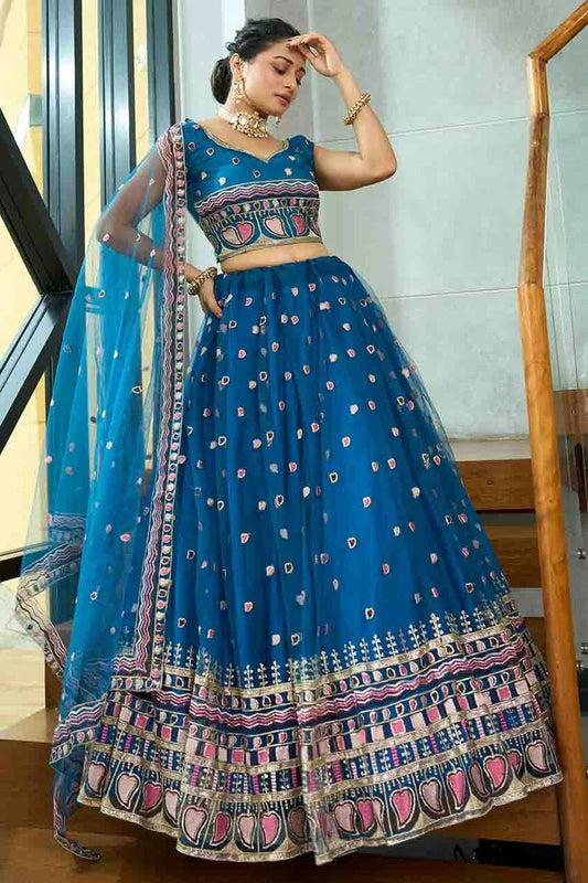 Teal Net Semi Stitched Lehenga Choli NCLC11710106