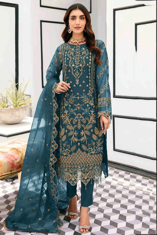 Teal Organza Pakistani Suit NCSM11410219