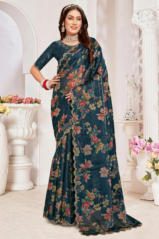 Teal Organza Silk Designer Saree NCSD11210274