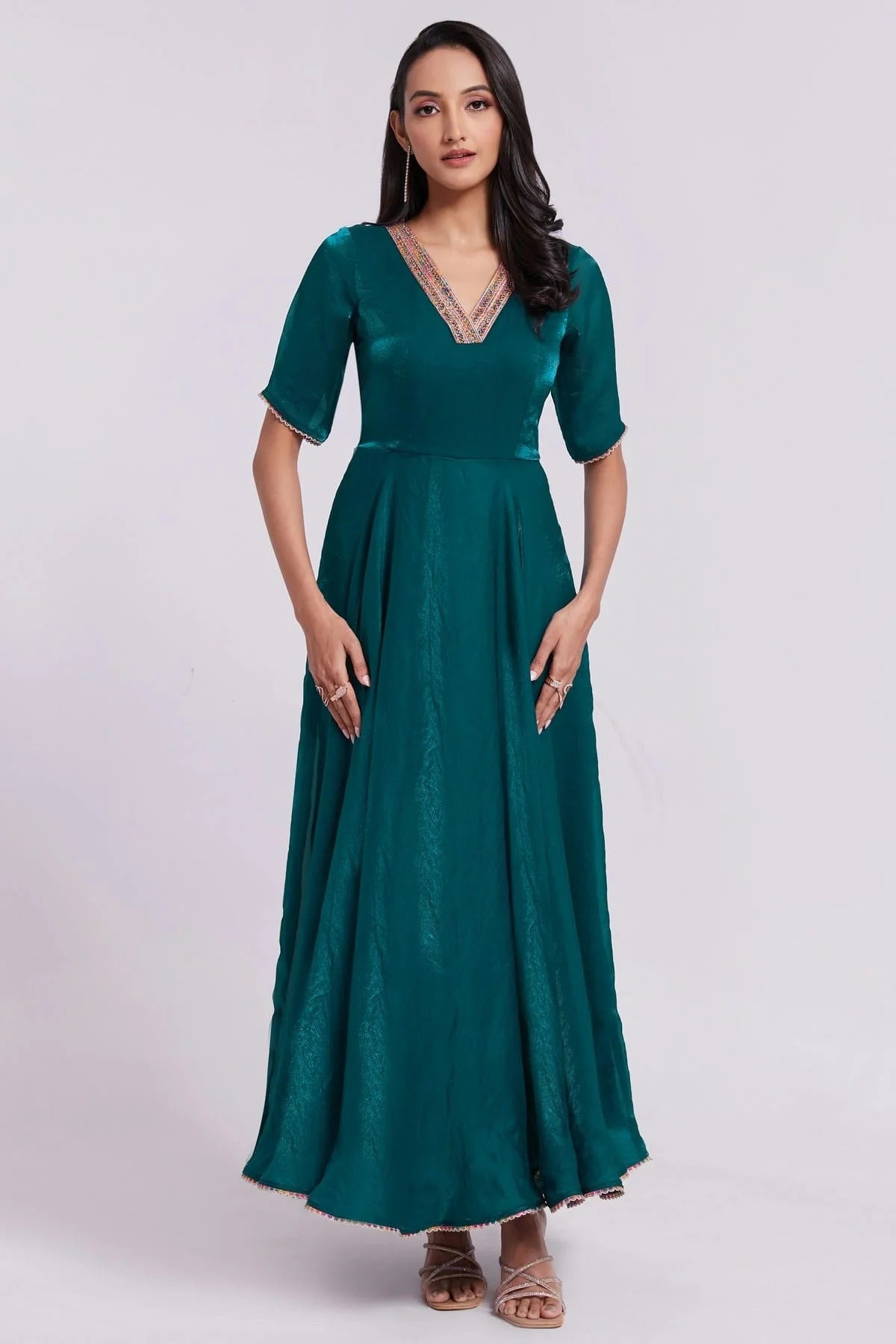 Teal Pure Organza Indo Western Dress  NCTP10810167