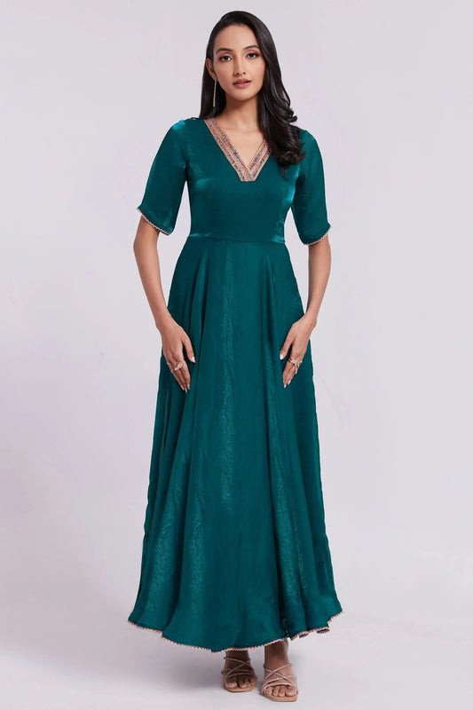 Teal Pure Organza Indo Western Dress  NCTP10810167
