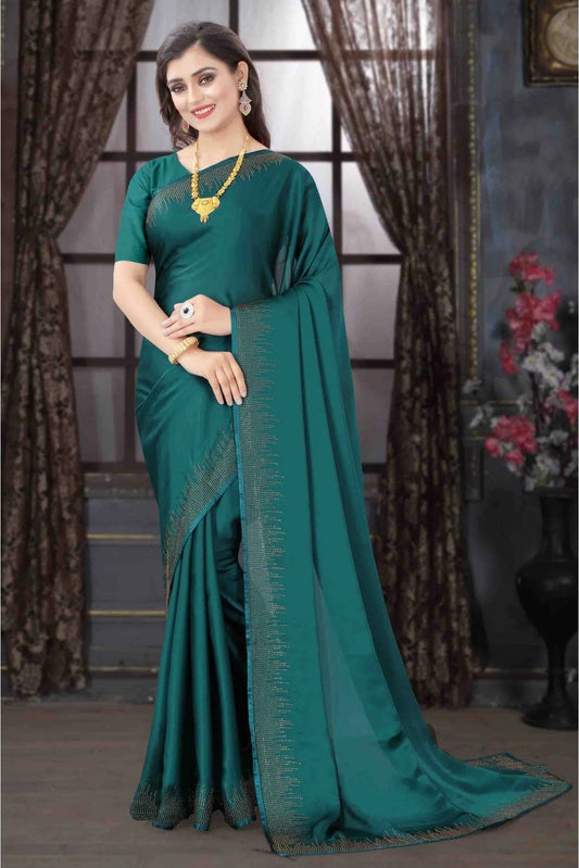 Teal Pure Satin Designer Saree NCSD11210745