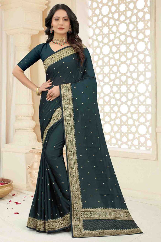 Teal Rangoli Silk Embroidery Saree NCSD11210869