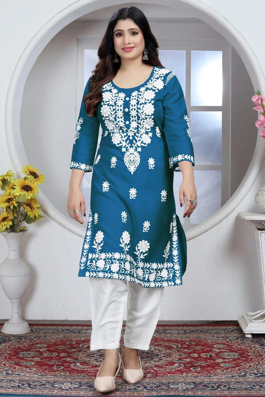Teal Rayon Kurta And Pant Set  NCKR11112032