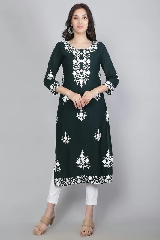Teal Rayon Kurti NCKR11112126