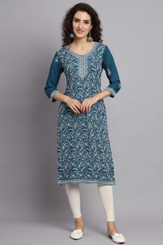 Teal Rayon Kurti NCKR11112142