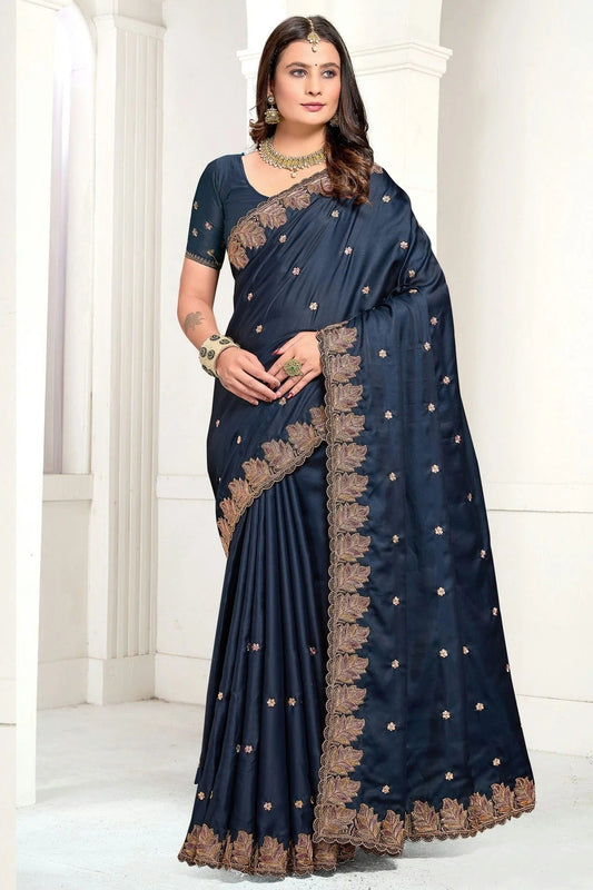 Teal Satin Designer Saree NCSD11210225