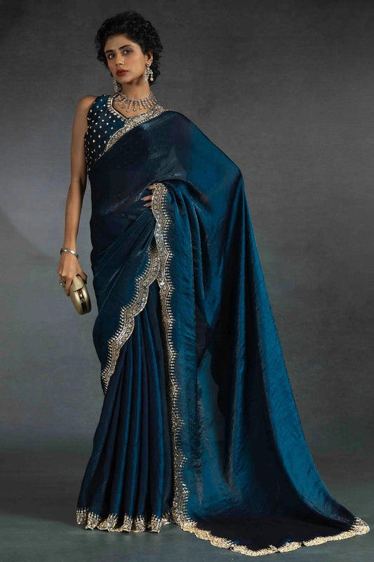 Teal Satin Silk Designer Saree NCSD11210152