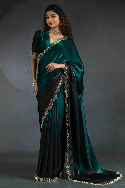 Teal Satin Silk Designer Saree NCSD11210157