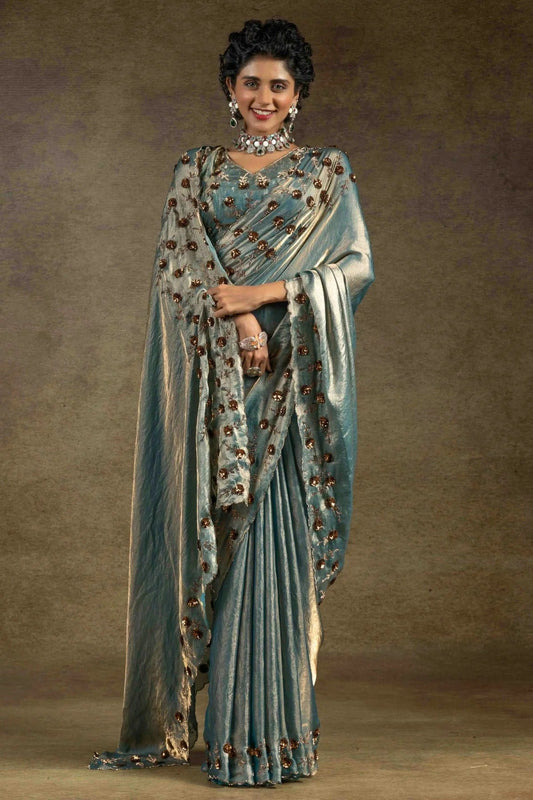 Teal Satin Silk Designer Saree NCSD11210163