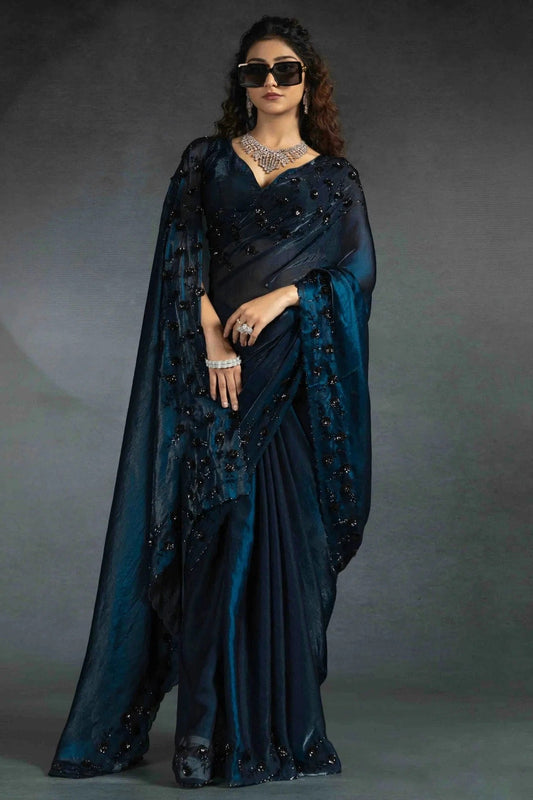 Teal Satin Silk Designer Saree NCSD11210169
