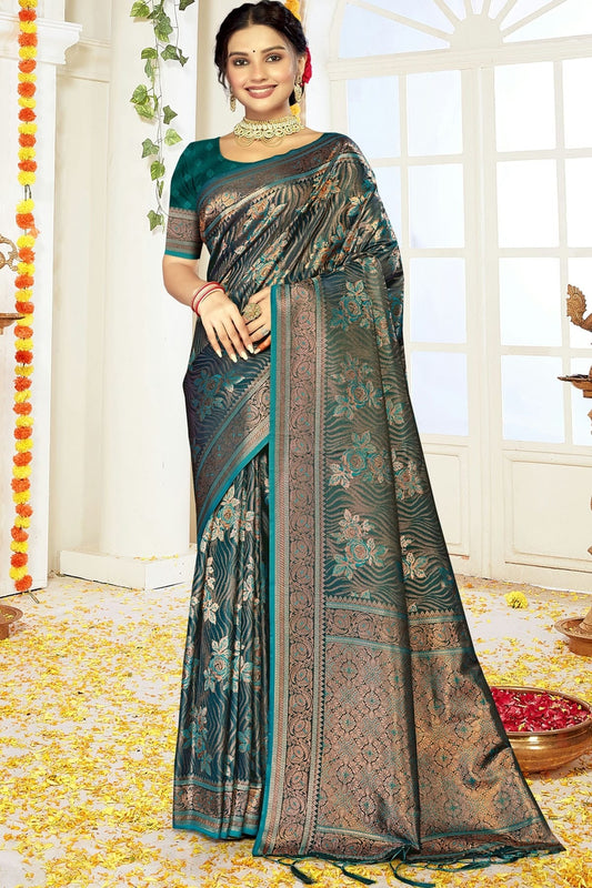 Teal Satin Silk Traditional Saree NCSD11010448
