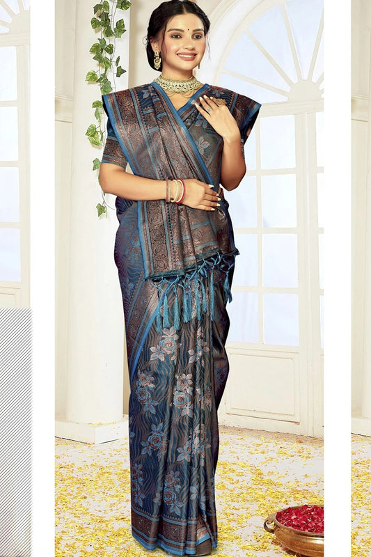 Teal Satin Silk Traditional Saree NCSD11010450