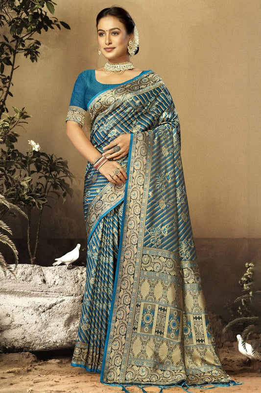 Teal Satin Silk Traditional Saree NCSD11010457
