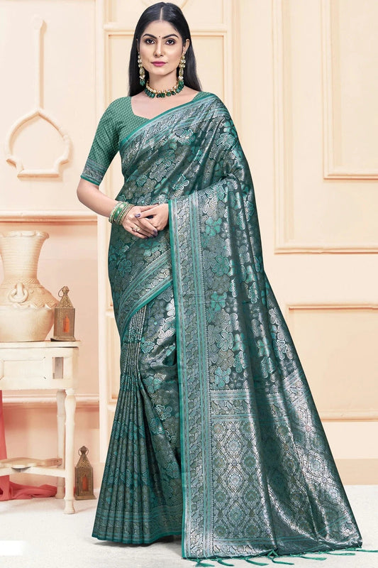 Teal Satin Silk Traditional Saree NCSD11010458