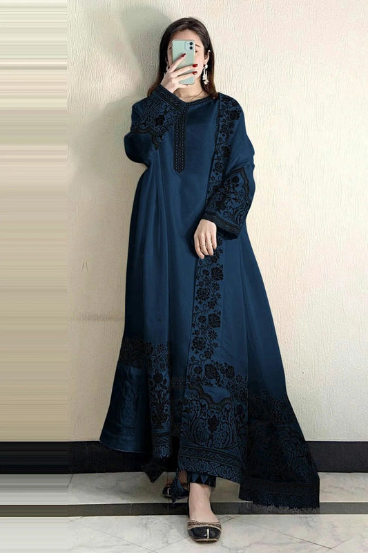 Teal Semi Stitched Faux Georgette Pakistani Suit NCSM11410482
