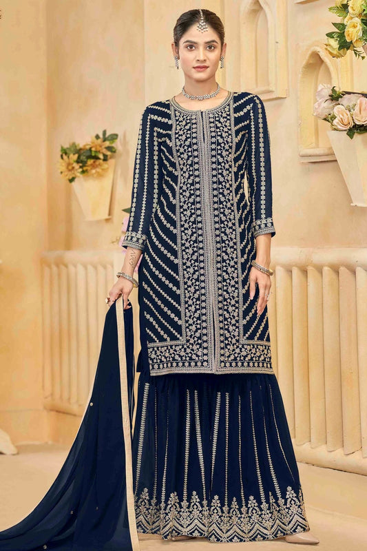 Teal Semi Stitched Faux Georgette Sharara Suit NCSM10510104
