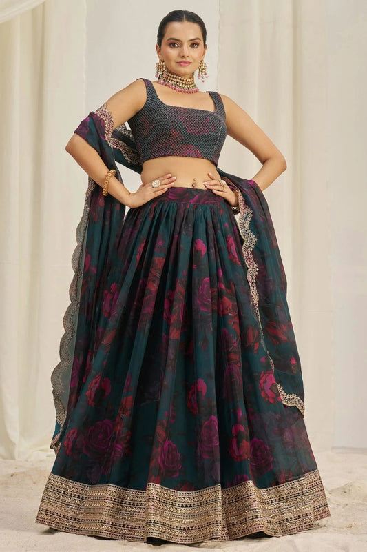 Teal Semi Stitched Organza Lehenga Choli NCLC10810180