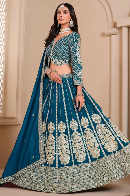 Teal Semi Stitched Shimmer Art Silk Lehenga Choli NCLC10510152