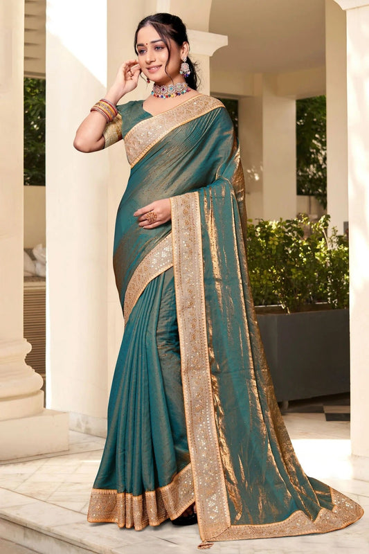 Teal Silk Designer Saree NCLC11210298