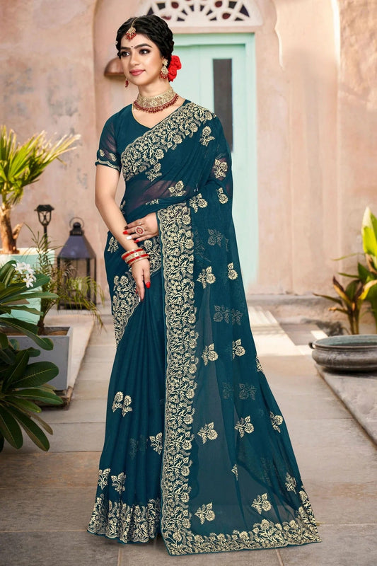 Teal Silk Designer Saree NCLC11210465