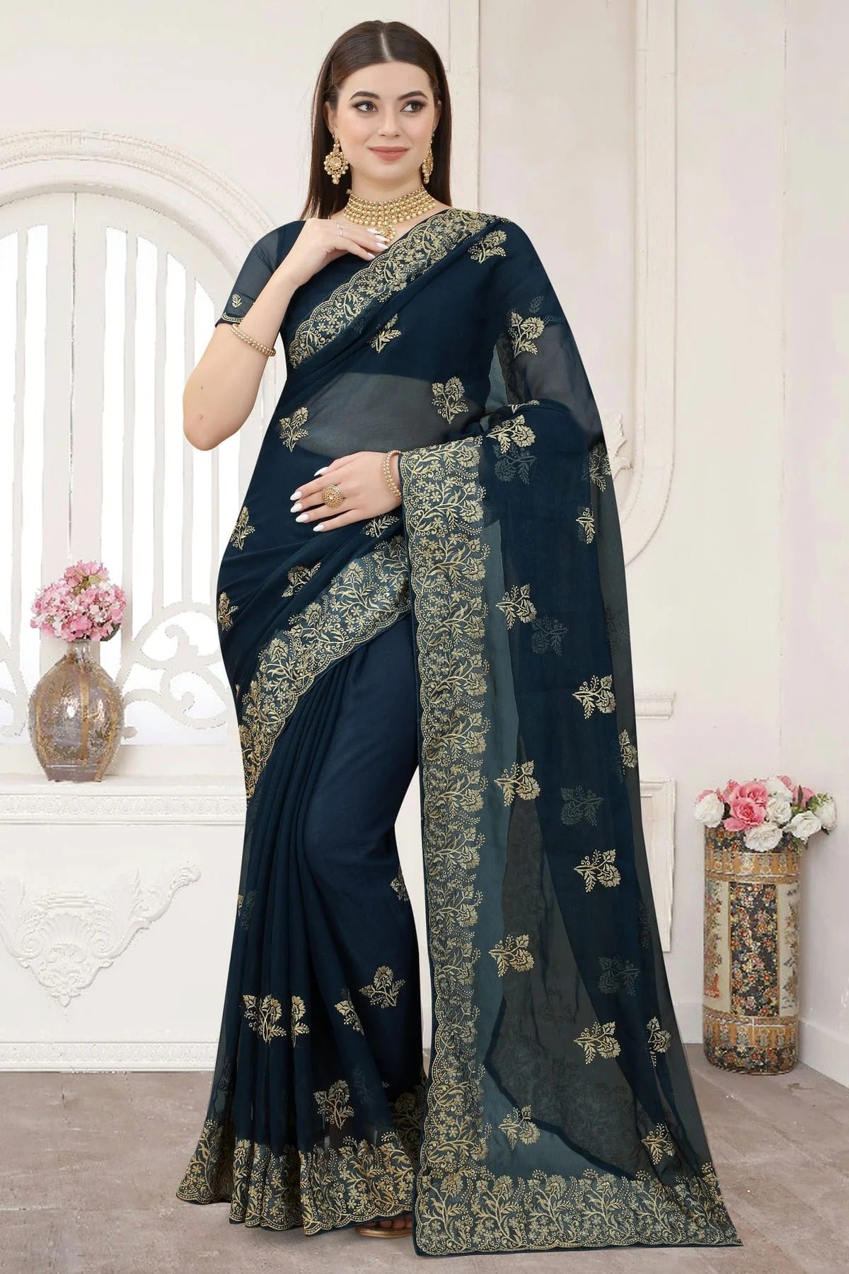 Teal Silk Designer Saree NCLC11210501