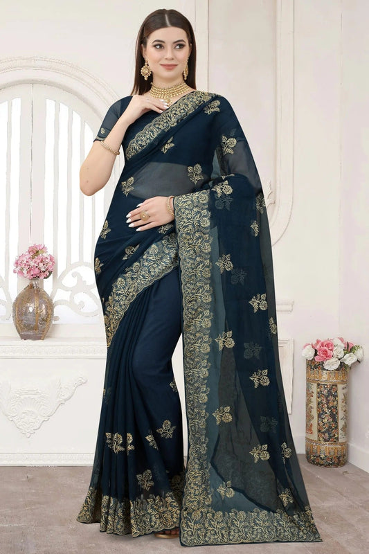 Teal Silk Designer Saree NCLC11210501