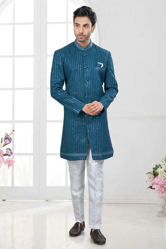 Teal Silk Dupion Sherwani NCSH10410164