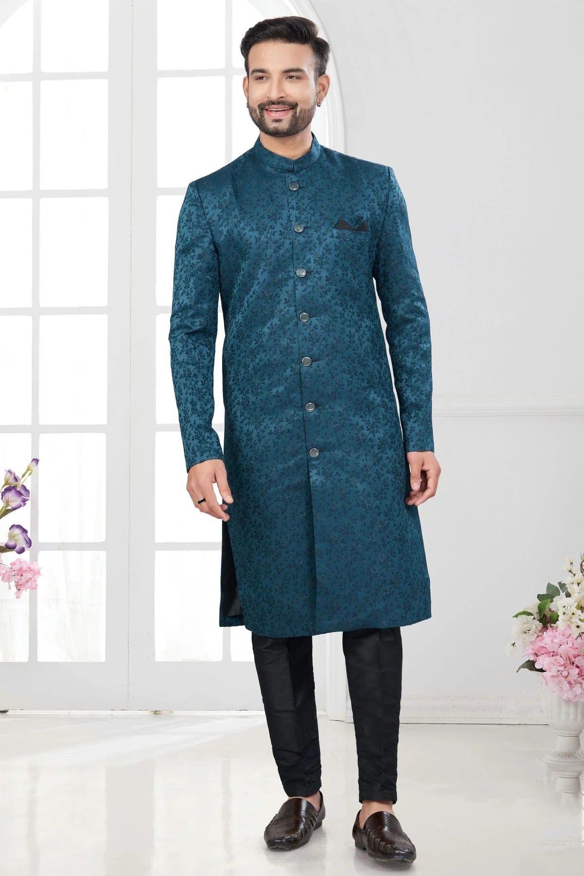 Teal Silk Dupion Sherwani NCSH10410176