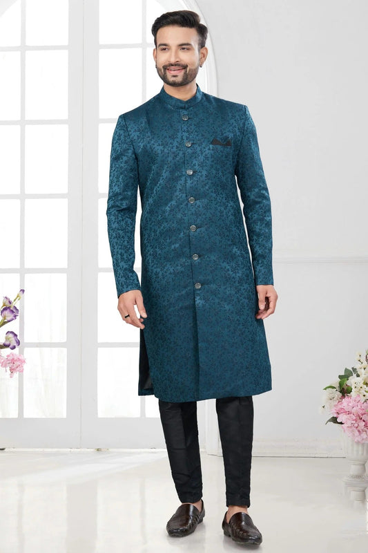 Teal Silk Dupion Sherwani NCSH10410176