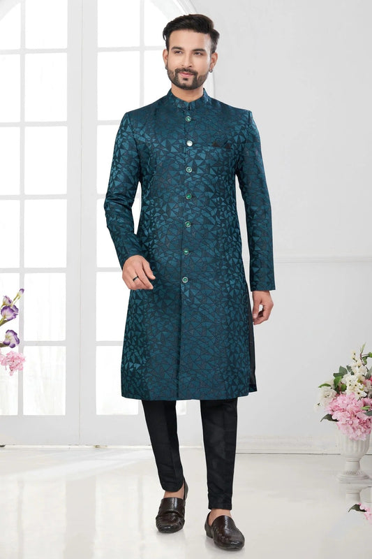Teal Silk Dupion Sherwani NCSH10410179