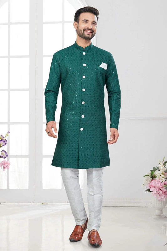 Teal Silk Dupion Sherwani NCSH10410193