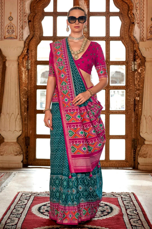 Teal Silk Patola Print Saree NCSD12910172