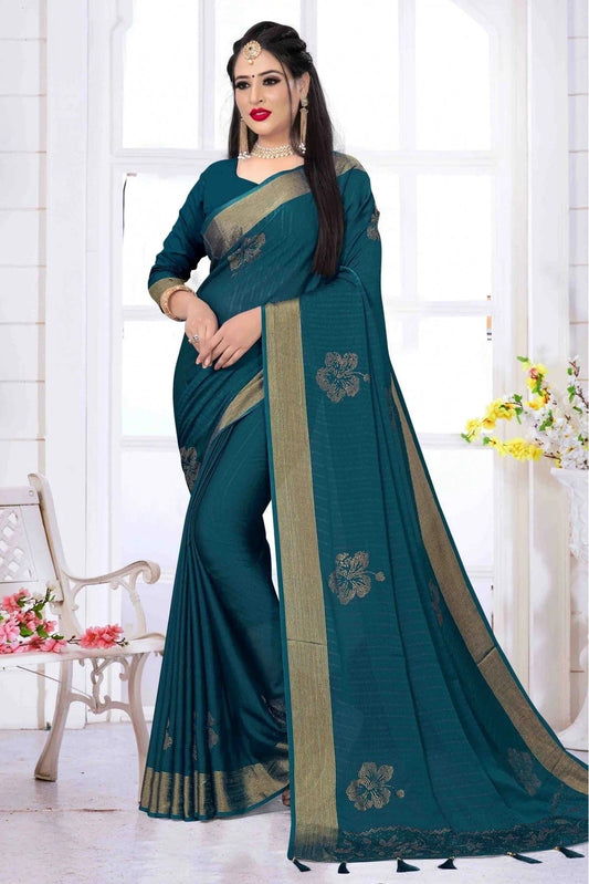 Teal Silk Satin Designer Saree NCSD11210705