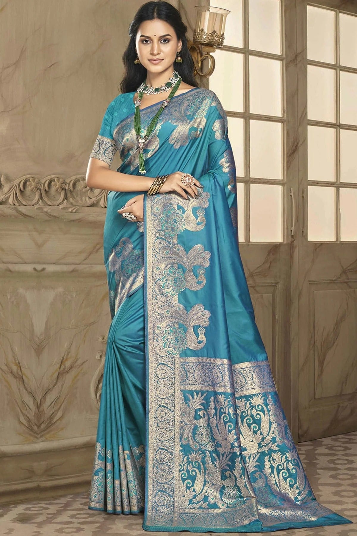 Teal Silk Traditional Saree NCSD11010426