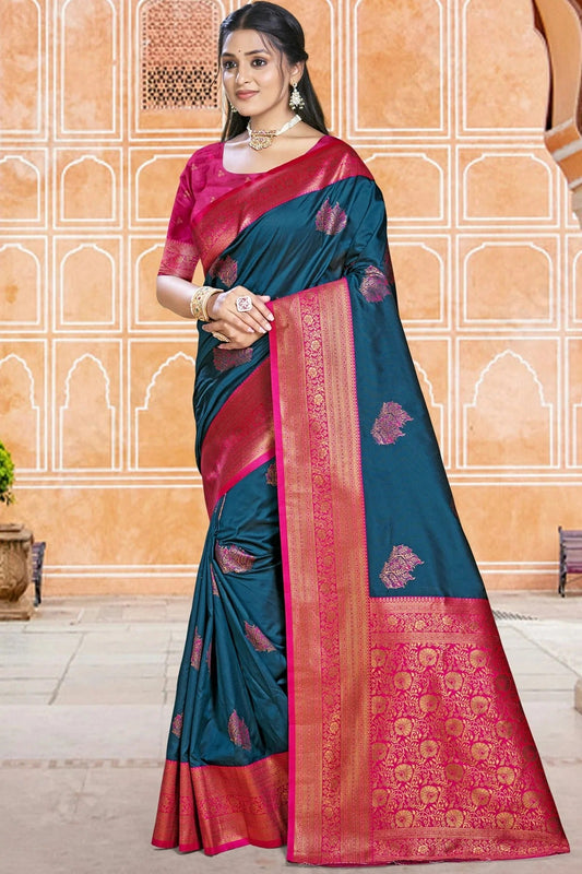 Teal Silk Woven Traditional Saree NCSD11010220