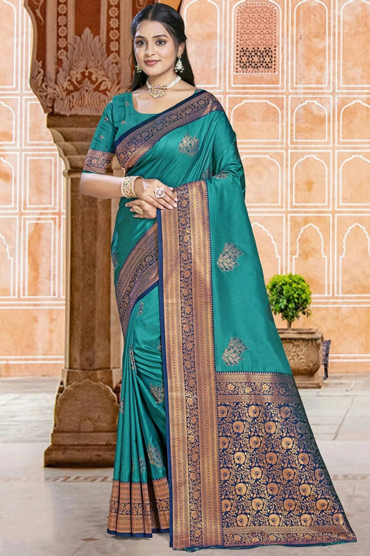 Teal Silk Woven Traditional Saree NCSD11010226