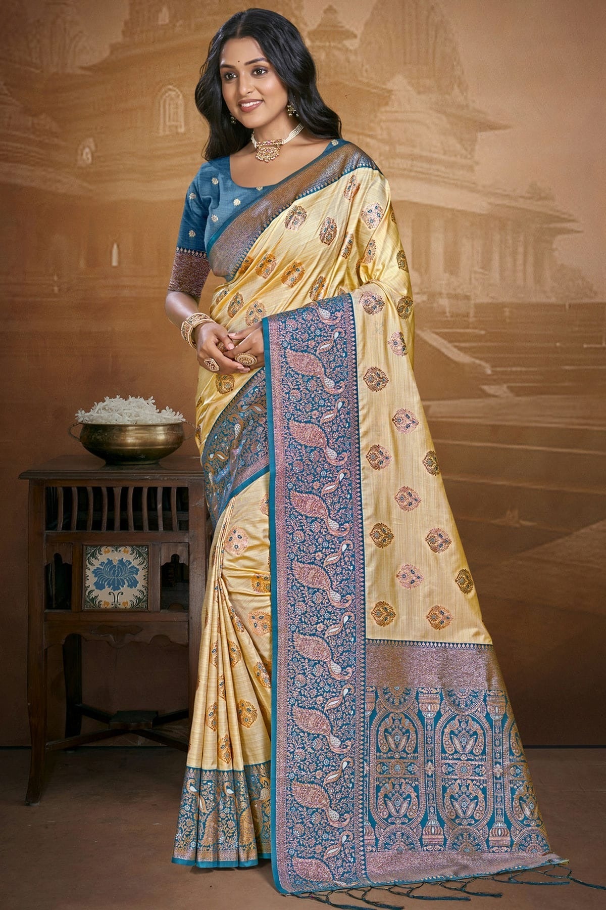 Teal Silk Woven Traditional Saree NCSD11010231