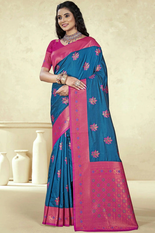 Teal Silk Woven Traditional Saree NCSD11010248